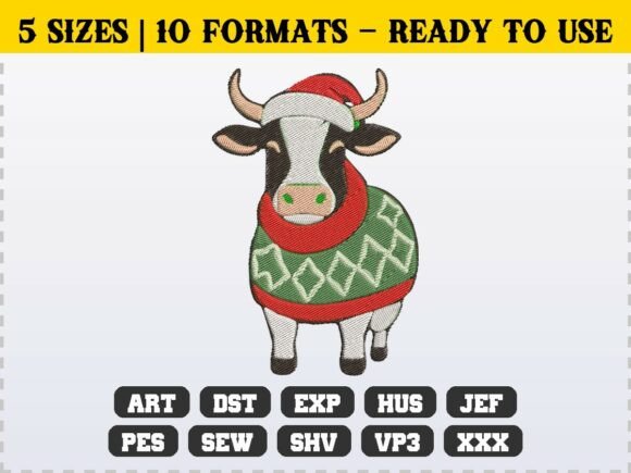 Christmas Cow in Ugly Sweater Embroidery