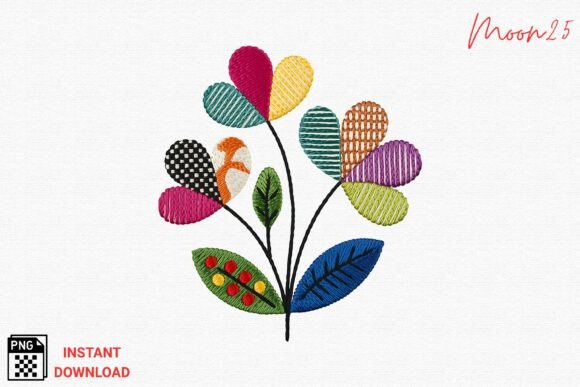 Colorful Patchwork Flower Embroidery PNG Review