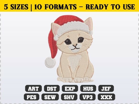 Cute Kitten Christmas Cat Embroidery